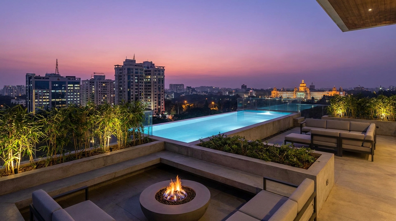 Private terrace with skyline view