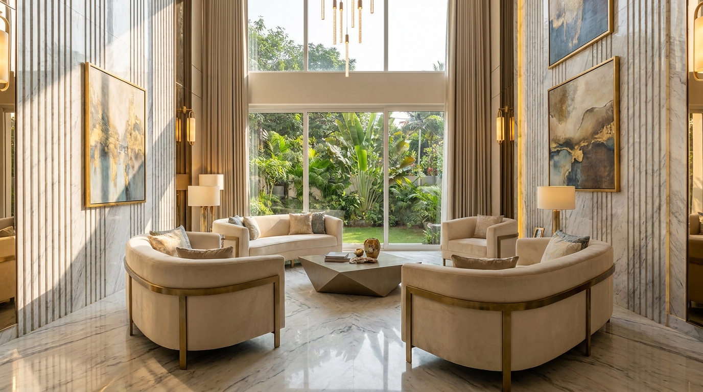 Formal living room with garden view